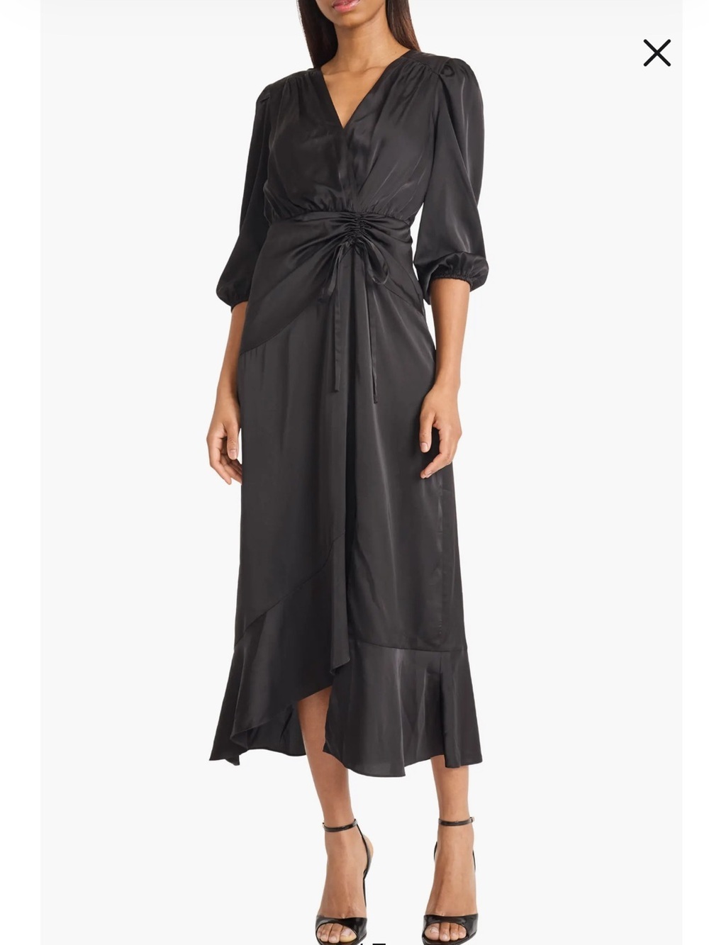 BNWT Donna Morgan Front Tie Satin Midi Dress- Black - Picture 2 of 7